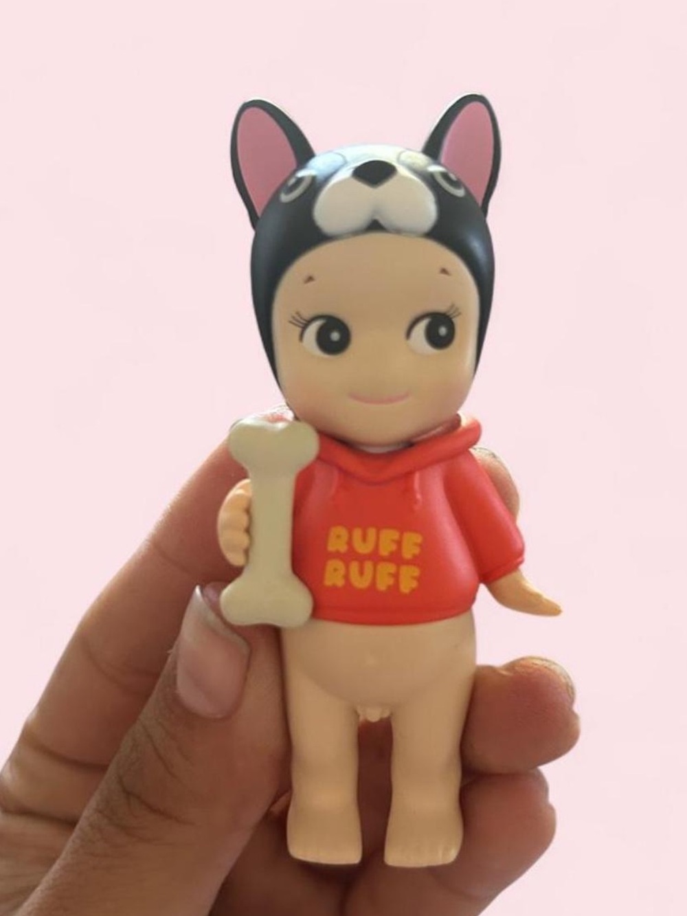 Cute Dog Hoodie Figurine Toy in Red and Black